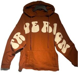 True Religion Puff Paint Caramel Distressed Hoodie Streetwear Men’s Small Hooded